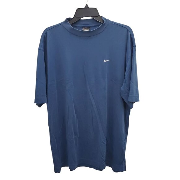 Nike Dri-Fit Men's Blue White Embroidered Swoosh Soft Crew Golf Tee Shirt L - Picture 1 of 7